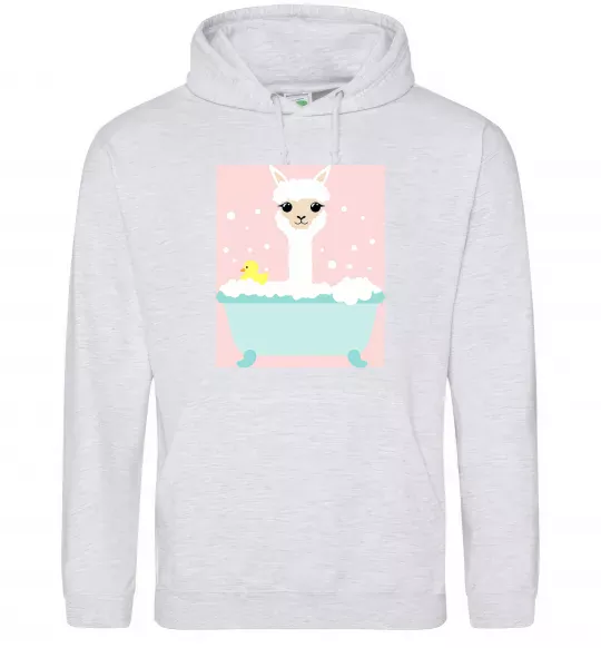 Мужская толстовка (худи) Лама у ванній Серый меланж фото
