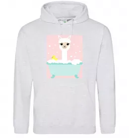 Мужская толстовка (худи) Лама у ванній Серый меланж фото