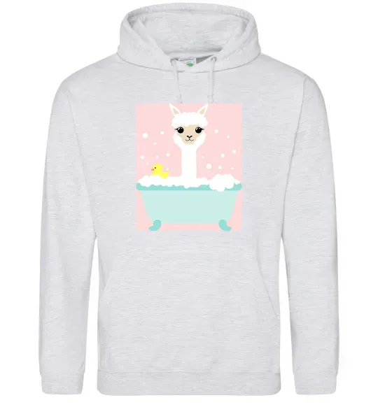 Женская толстовка (худи) Лама у ванній Серый меланж фото