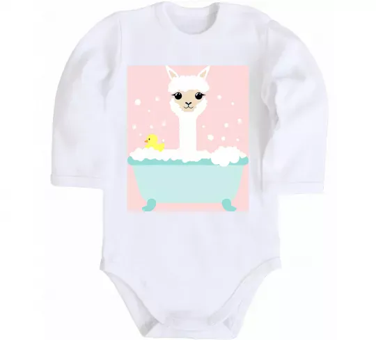 Дитячий бодік Лама у ванній Білий фото