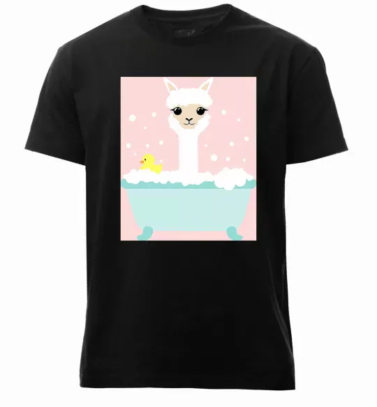 Мужская премиум футболка Лама у ванній Черный фото
