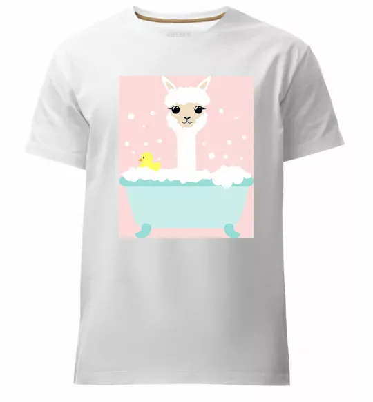 Мужская премиум футболка Лама у ванній Белый фото