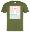 Мужская футболка Лама у ванній Оливковый фото
