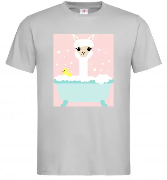 Мужская футболка Лама у ванній Серый фото
