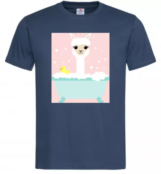 Мужская футболка Лама у ванній Темно-синий фото