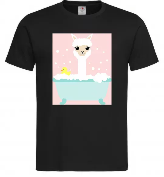 Мужская футболка Лама у ванній Черный фото