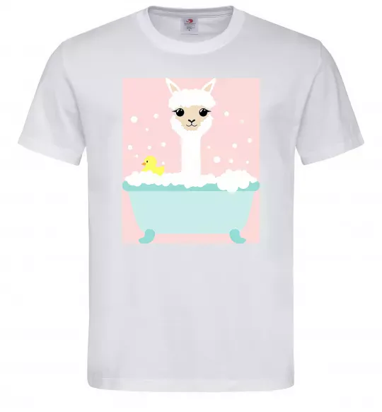 Мужская футболка Лама у ванній Белый фото