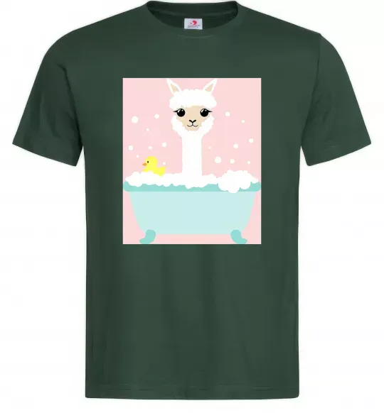 Мужская футболка Лама у ванній Темно-зеленый фото