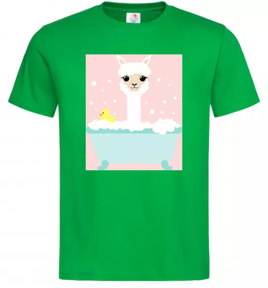 Мужская футболка Лама у ванній Зеленый фото
