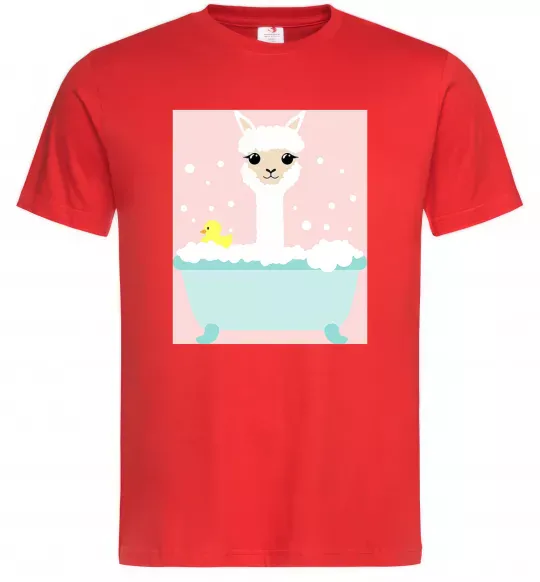 Мужская футболка Лама у ванній Красный фото