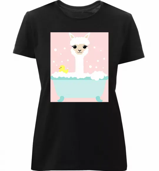 Жіноча преміум футболка Лама у ванній Чорний фото