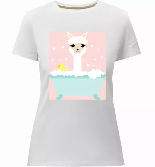 Жіноча преміум футболка Лама у ванній Білий фото