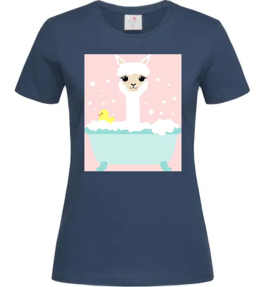 Женская футболка Лама у ванній Темно-синий фото