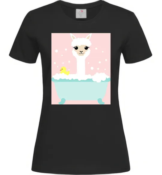 Женская футболка Лама у ванній Черный фото