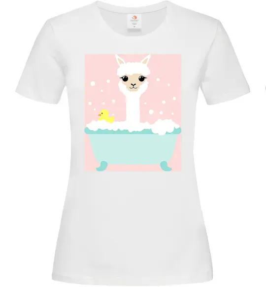 Женская футболка Лама у ванній Белый фото