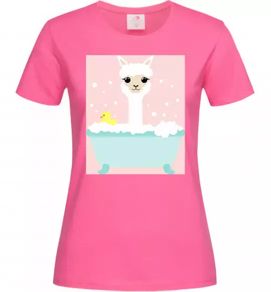 Женская футболка Лама у ванній Ярко-розовый фото