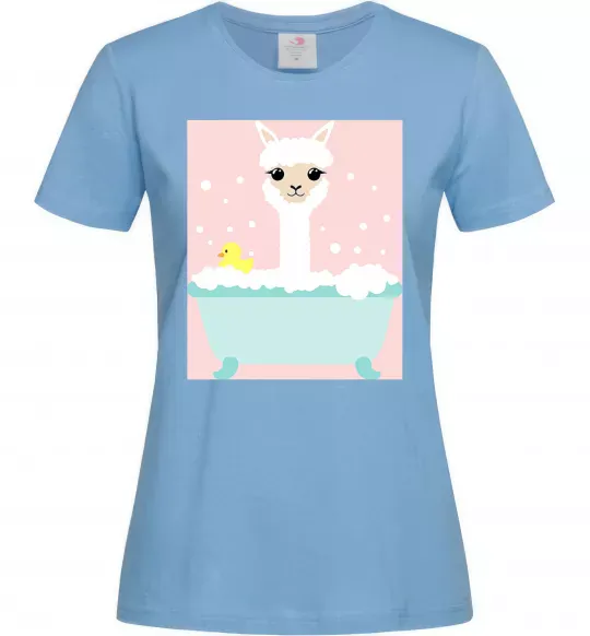Женская футболка Лама у ванній Голубой фото