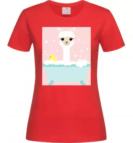 Женская футболка Лама у ванній Красный фото