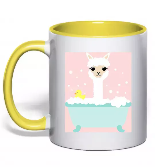 Чашка з кольоровою ручкою Лама у ванній Сонячно жовтий фото