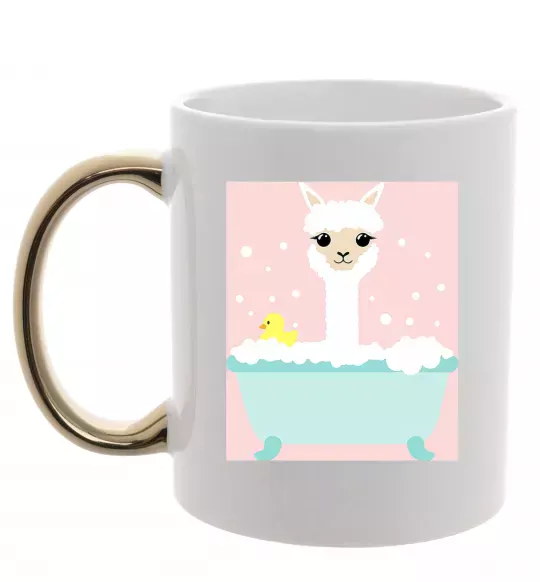 Чашка з кольоровою ручкою Лама у ванній Золото фото