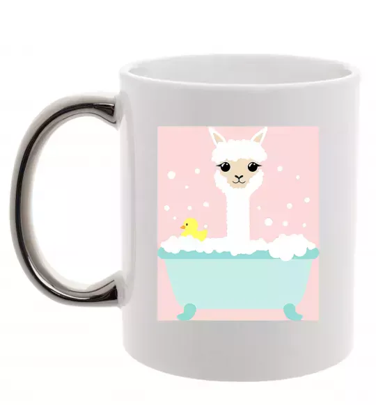 Чашка з кольоровою ручкою Лама у ванній Срібло фото