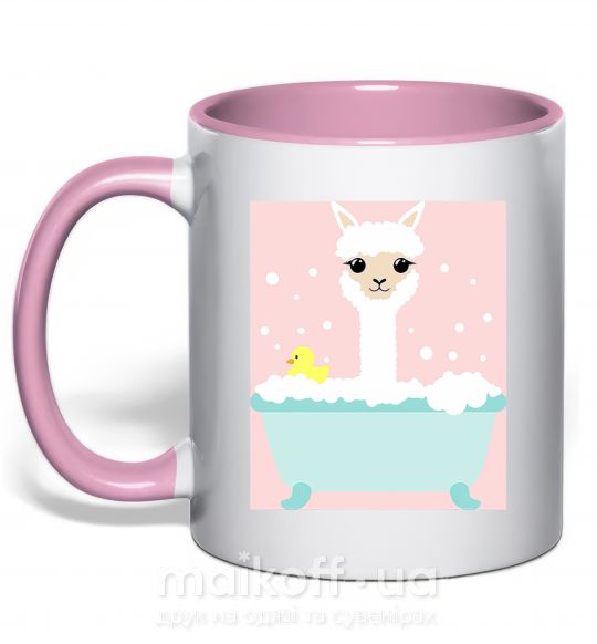 Чашка с цветной ручкой Лама в ванной Нежно розовый фото