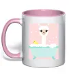Чашка з кольоровою ручкою Лама у ванній Ніжно рожевий фото