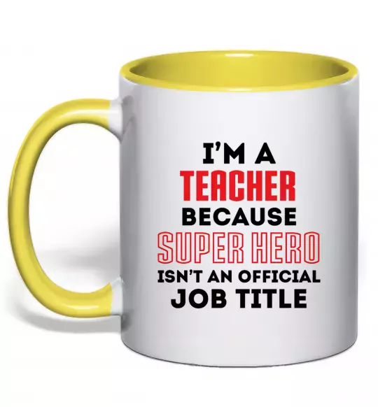 Чашка с цветной ручкой Teacher super hero Солнечно желтый фото