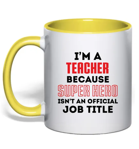 Чашка с цветной ручкой Teacher super hero Лимонный фото