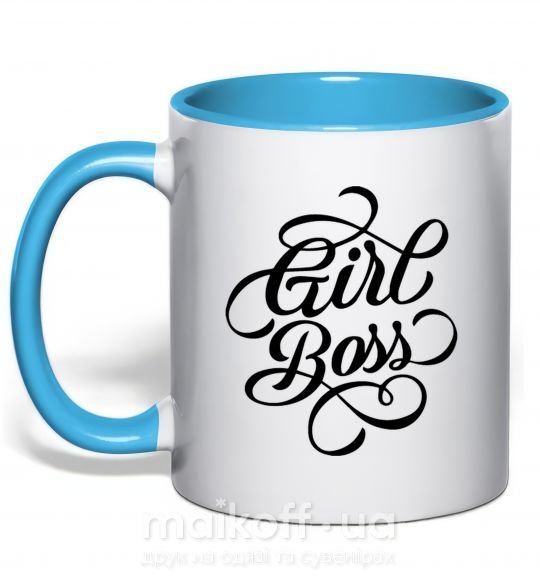 Чашка з кольоровою ручкою Girl boss Блакитний фото