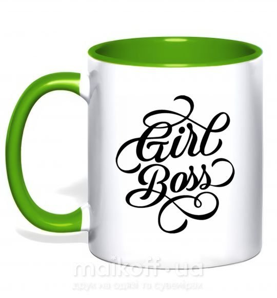 Чашка з кольоровою ручкою Girl boss Зелений фото