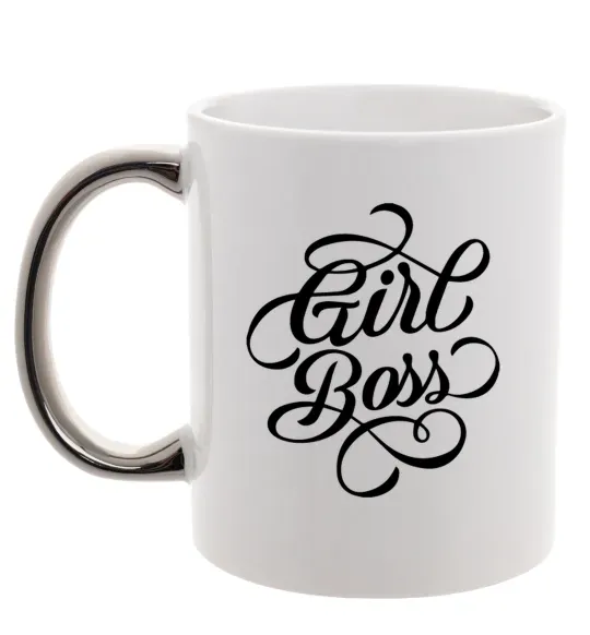 Чашка з кольоровою ручкою Girl boss Срібло фото