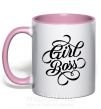 Чашка з кольоровою ручкою Girl boss Ніжно рожевий фото