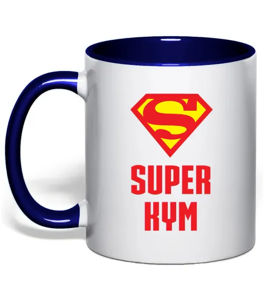 Чашка з кольоровою ручкою Супер кум Глибокий темно-синій фото
