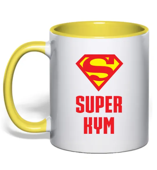 Чашка с цветной ручкой Супер кум Лимонный фото