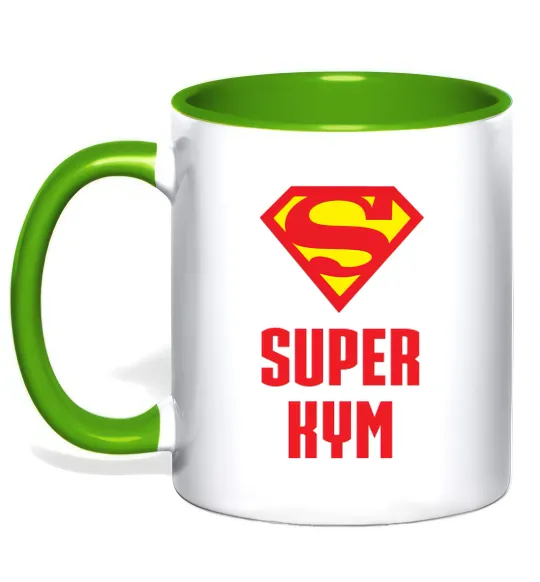 Чашка с цветной ручкой Супер кум Лаймовый фото