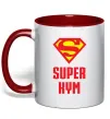 Чашка з кольоровою ручкою Супер кум Червоний фото