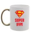 Чашка з кольоровою ручкою Супер кум Золото фото