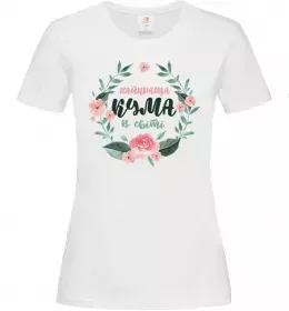 Женская футболка Найкраща кума віночок Белый фото