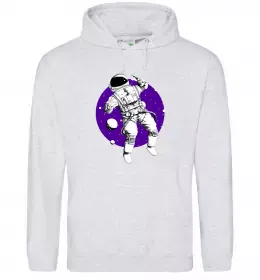 Мужская толстовка (худи) Космонавт в круглом космосе Серый меланж фото