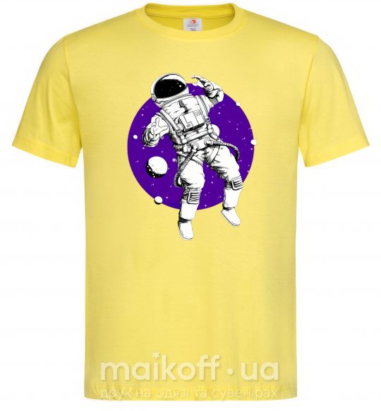 Мужская футболка Космонавт в круглом космосе Лимонный фото