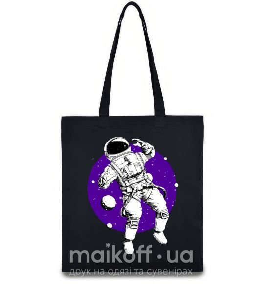 Еко-сумка Космонавт в круглом космосе Чорний фото