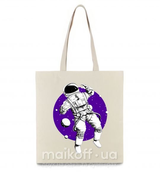 Еко-сумка Космонавт в круглом космосе Бежевий фото