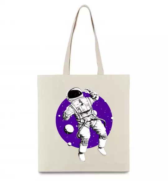 Еко-сумка Космонавт в круглом космосе Бежевий фото