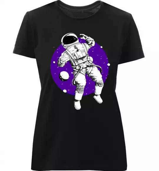 Женская премиум футболка Космонавт в круглом космосе Черный фото