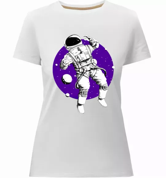 Женская премиум футболка Космонавт в круглом космосе Белый фото
