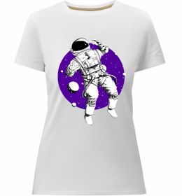 Жіноча преміум футболка Космонавт в круглом космосе