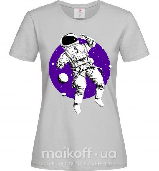 Жіноча футболка Космонавт в круглом космосе Сірий фото