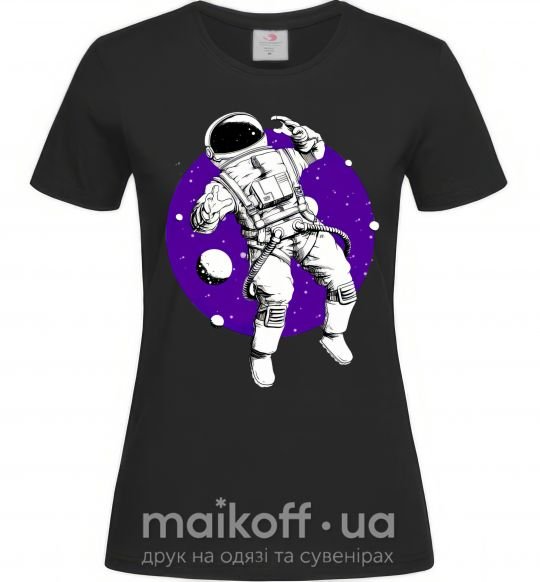 Жіноча футболка Космонавт в круглом космосе Чорний фото