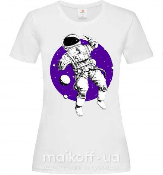Женская футболка Космонавт в круглом космосе Белый фото